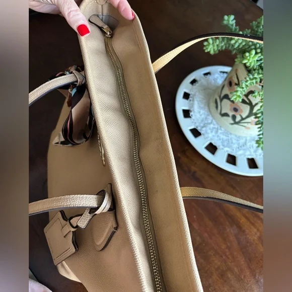 Coach Tan Tote Bag with Scarf Accent - Picture 5 of 7